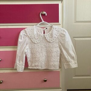 Coquette cottagecore Zara embroidered collar puff sleeve blouse crop top